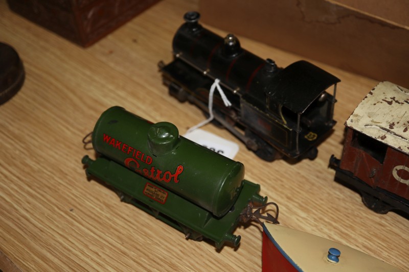 Bing for AW Garrage Ltd A 0-4-0 Tank locomotive 326 with Tender, six Hornby O gauge goods wagons and track etc